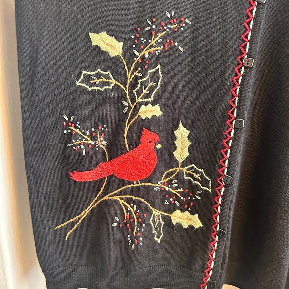 Alfred Dunner Cardigan Womens 1X Plus Black Wool Blend Cardinal Embroidered - Picture 3 of 8